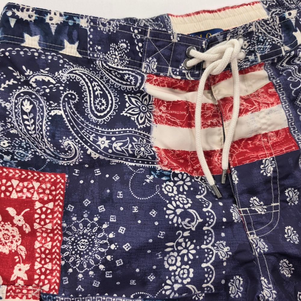 Polo Ralph Lauren Mens XL Patchwork Americana Paisley Star Bandana Swim Trunks
